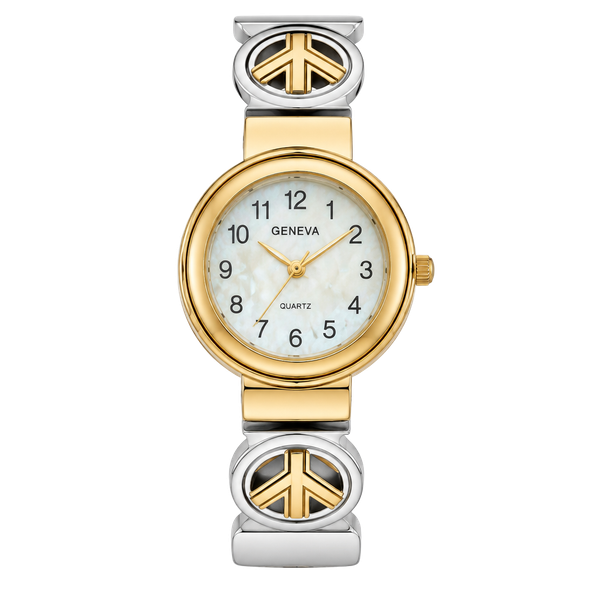GENEVA 3224 Watch Gold Tone Peace Sign Accents (needs battery)