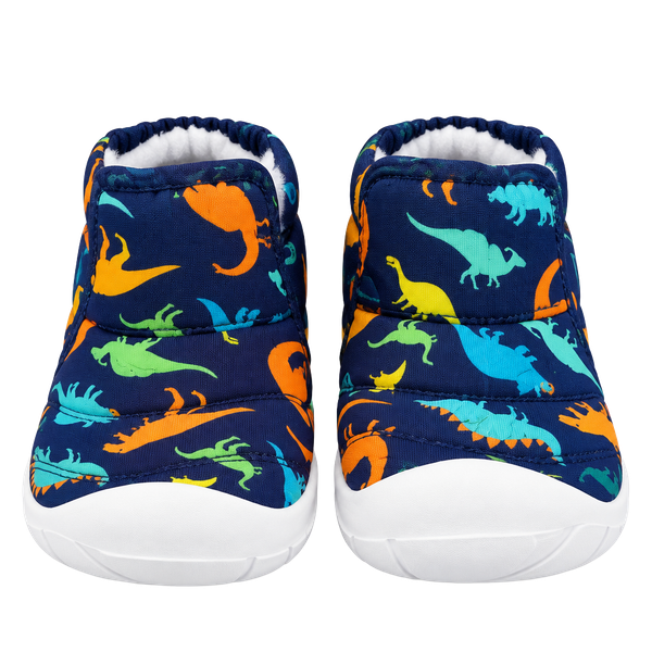 Barerun Toddler Boots Dinosaur Navy Blue Fuzzy Winter Shoes