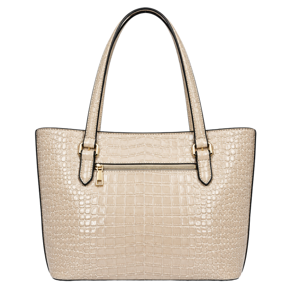 JustFab Beige Crocodile Embossed Satchel Handbag With Tassel