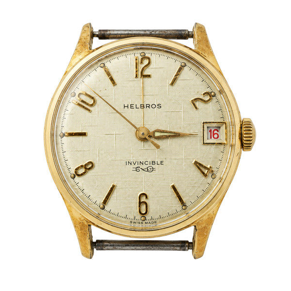Helbros Invincible Automatic Date Watch Gold Tone Silver Dial