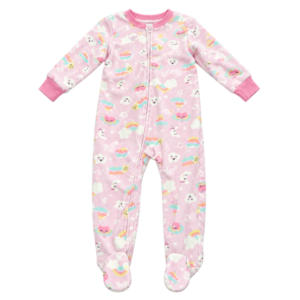 Absorba Fleece Footed Pajamas Size 2T Pink Rainbow Cloud Sleepwear