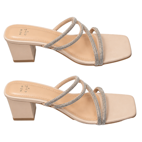 A New Day Blakely Heels Size 8 Light Beige Rhinestone Mule Sandals