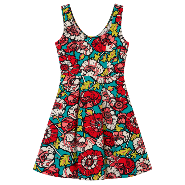 Mystic Floral Pop Art Sleeveless Dress Size M Teal Red