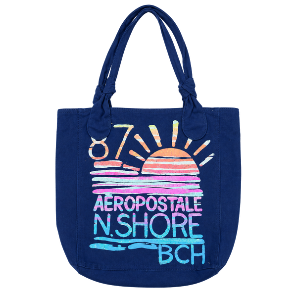 Y2k Aeropostale North Shore Tote Bag Navy Blue Canvas Sunrise Graphic