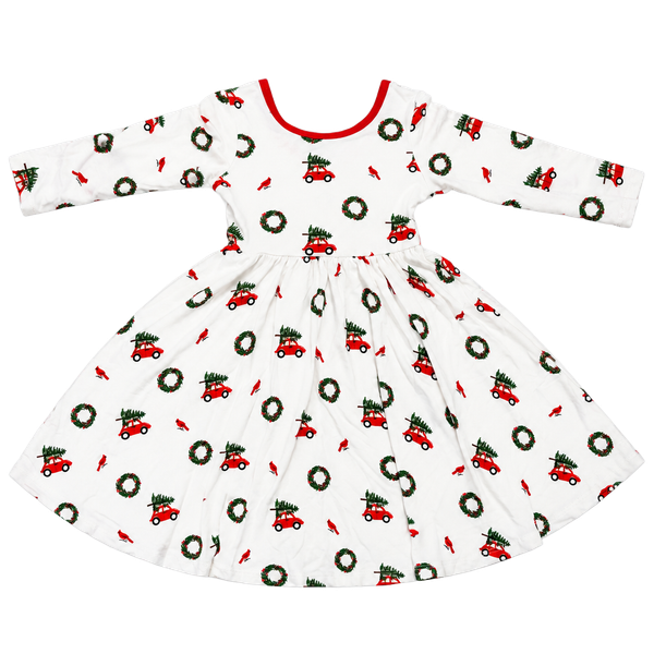 Kyte Baby Wreath Red Car Christmas Twirl Dress 18-24 months White