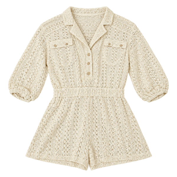 Free People FP Beach Ryan Crochet Knit Romper Swim Coverup Cream Beige XS