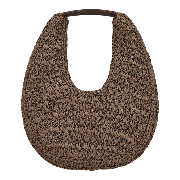 NWT Anthropologie Chocolate Brown Raffia Slouchy U-Shaped Shoulder Bag Boho