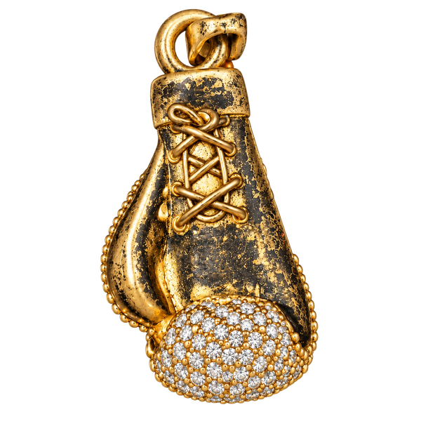 Gold Boxing Glove Pendant CZ Diamond Pave