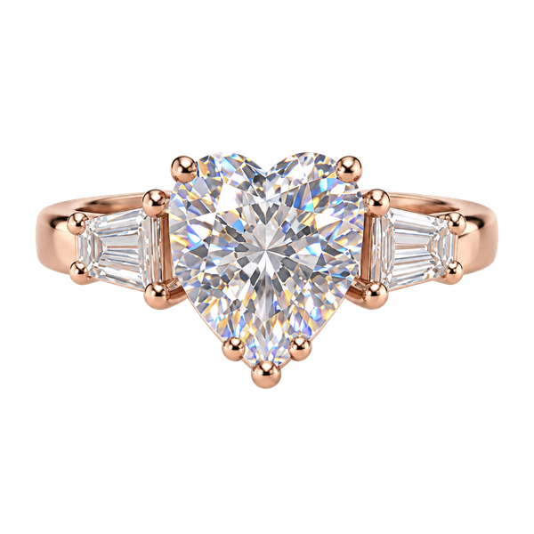 Moissanite Heart-Cut Ring Size 7 1.5 Carat Three-Stone Tapered Baguette bnwt