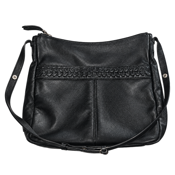 Cole Haan Black Leather Woven Braid Crossbody Hobo Shoulder Bag