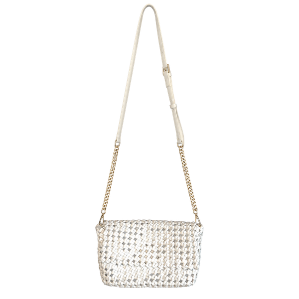 Billini Breanna Crossbody Bag Bone Woven PU Flap Magnetic Closure