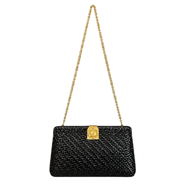 Vanessa Black Woven Crossbody Clutch Shoulder Bag Sunflower Clasp
