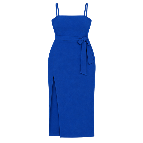 Halara Midi Dress Size XL Blue Ribbed Tie Belt Strap