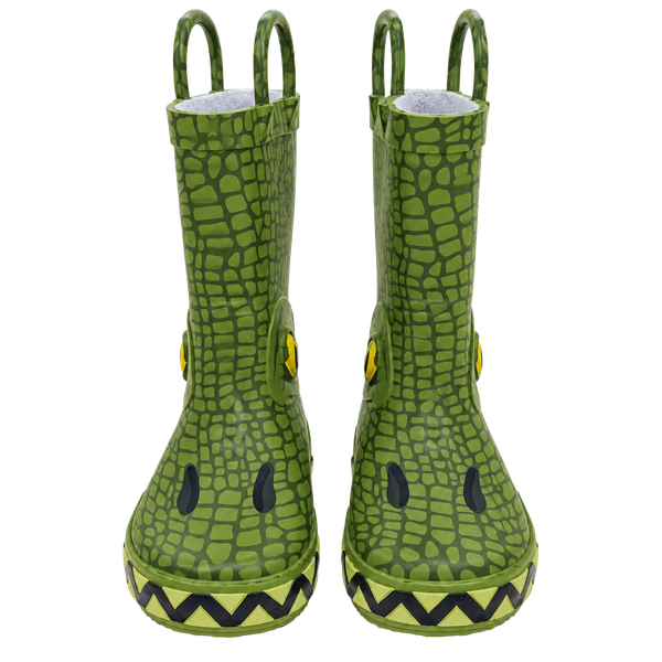 Member's Mark Dinosaur Rain Boots Size 7/8 Green Rubber Faux Fur Lined