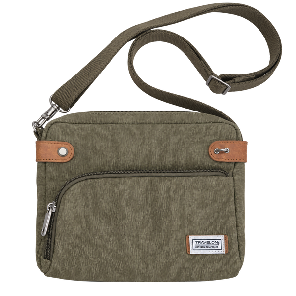 Travelon Anti-Theft Heritage Crossbody Bag Sage Green Canvas Suede Trim