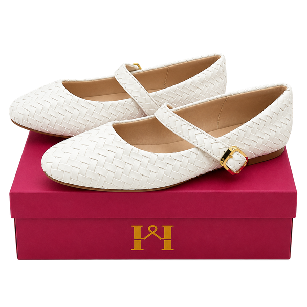 H&M White Woven Mary Jane Flats