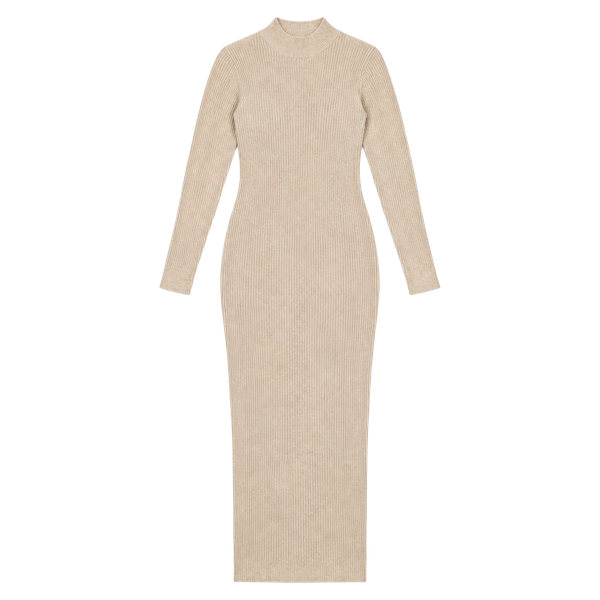 Clovkis Ribbed Sweater Dress Size XL Beige Long Sleeve Midi