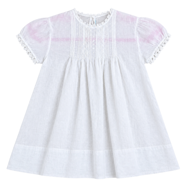 Vintage White Cotton Embroidered Pintuck Puff Sleeve Baby Dress 