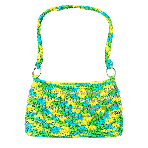 Handmade Crochet Pop Tab Soda Can Purse Blue Yellow Green Shoulder Bag
