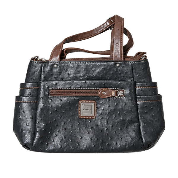 Koltov Faux Ostrich Handbag Black Brown Satchel Purse