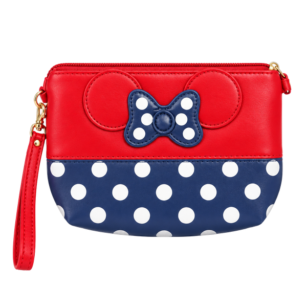 Disney Minnie Mouse Wristlet Cosmetic Bag Red Blue Polka Dot