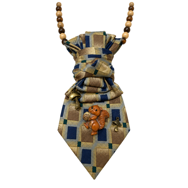 Upcycled Necktie Bolo Necklace with Brooch