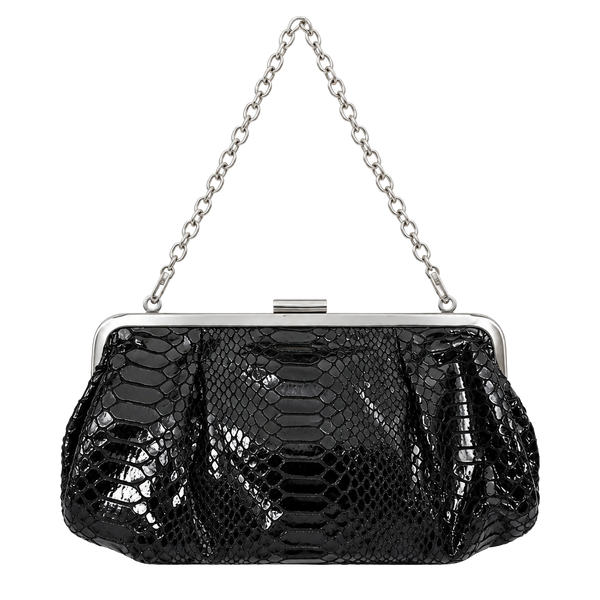 Unlisted Snake Print Clutch Handbag Brown Kiss Lock Chain Strap