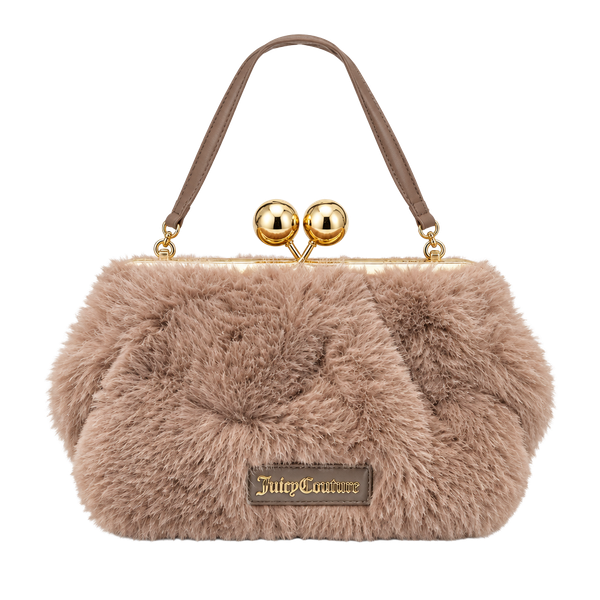 Juicy Couture Faux Fur Crossbody Bag Brown Kiss Lock Clasp