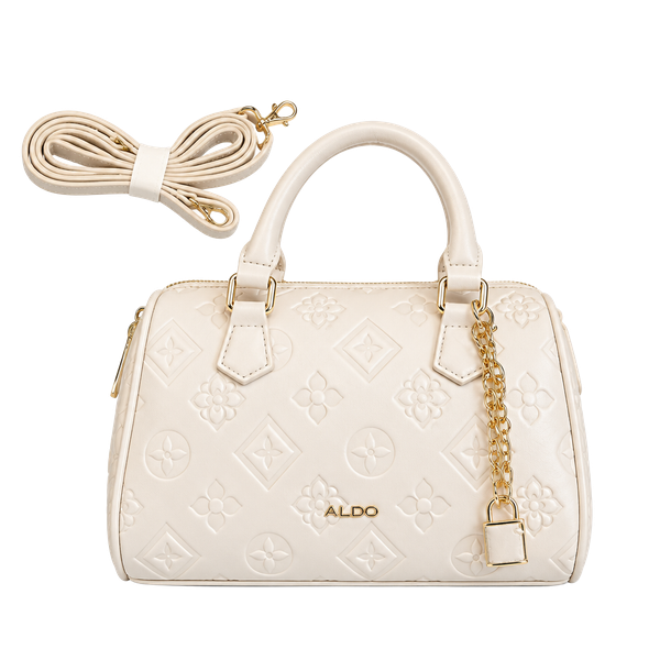 Aldo Irise Barrel Bag White Monogram Crossbody Handbag