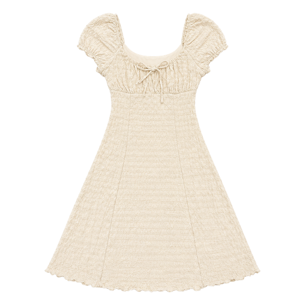No Comment Mini Dress Size S Beige Smocked Tie Front