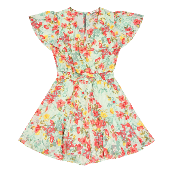 Row A Floral Romper Size S Mint Green Chiffon Flutter