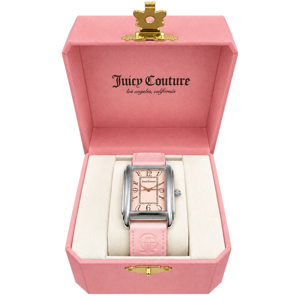 Juicy Couture Rectangular Pink Leather Strap Watch with Box