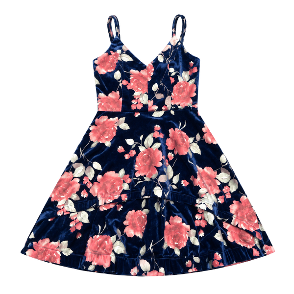 Xtraordinary Velvet Floral dress Size 5 Blue Pink Rose