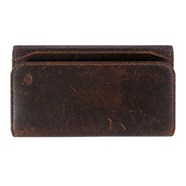 Moonster Leather Wallet Brown Distressed Long Clutch Purse