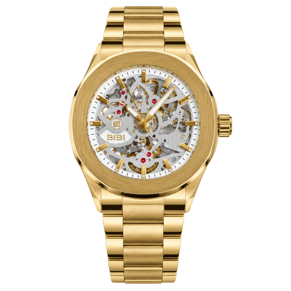 BIBI Luxury Watch Automatic Gold Skeleton Stainless Steel Watch