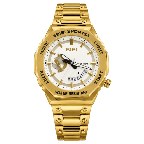BIBI Luxury Watch S-Sports Gold Stainless Steel White Dial