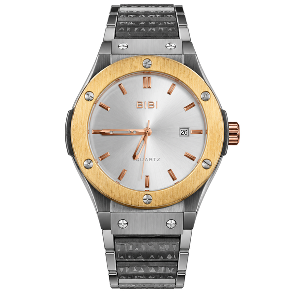 BIBI Automatic Watch Grey Dial Rose Gold Bezel Leather Strap