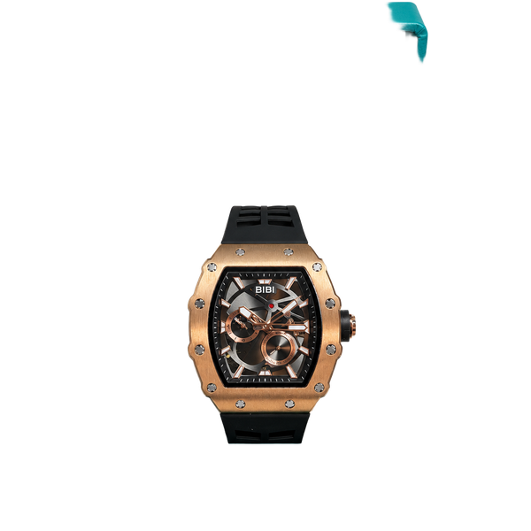 BiBi Luxury Watch Rose Gold Black Rubber Strap Chronograph