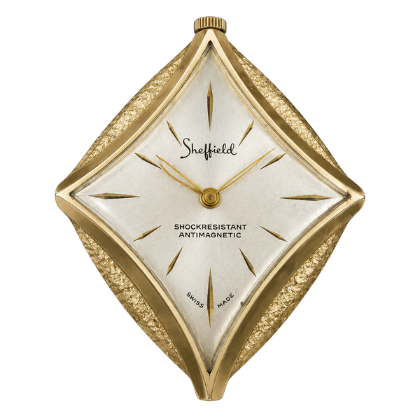 Sheffield Diamond Shape Pendant Watch Gold Tone Swiss Made