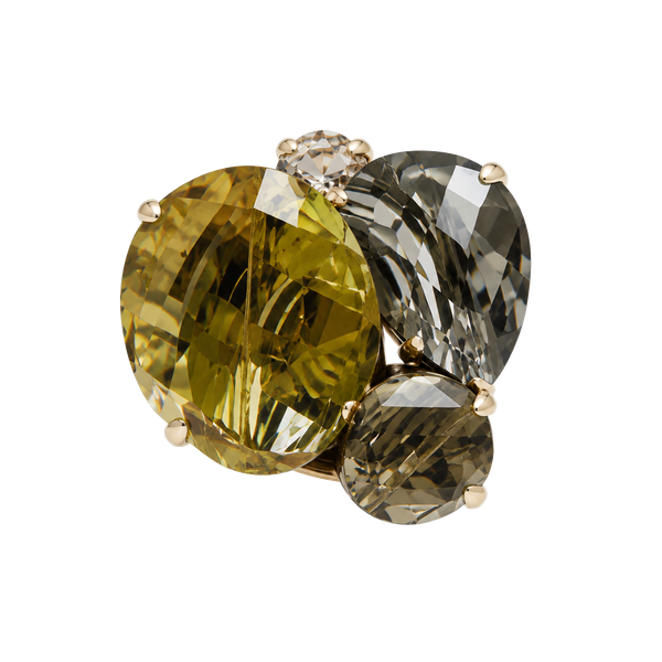 Pannee Genuine Stone Statement Ring Multi Stone Yellow Wire Adjustable 