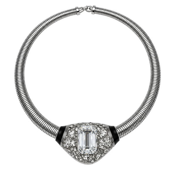 Givenchy Silver Tone Omega Chain Crystal Choker Necklace