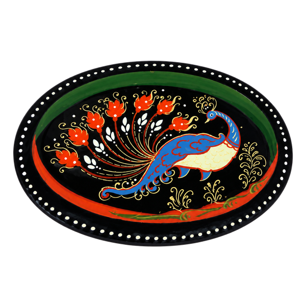 Russian Palekh Hand Painted Lacquer Peacock Brooch Pin