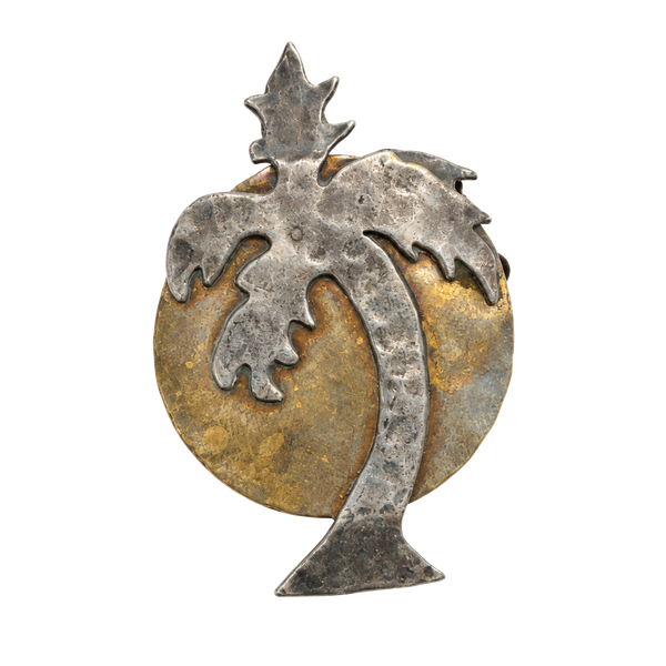 Vintage Palm Tree Brooch Sunset Sun Metal Pin Jewelry