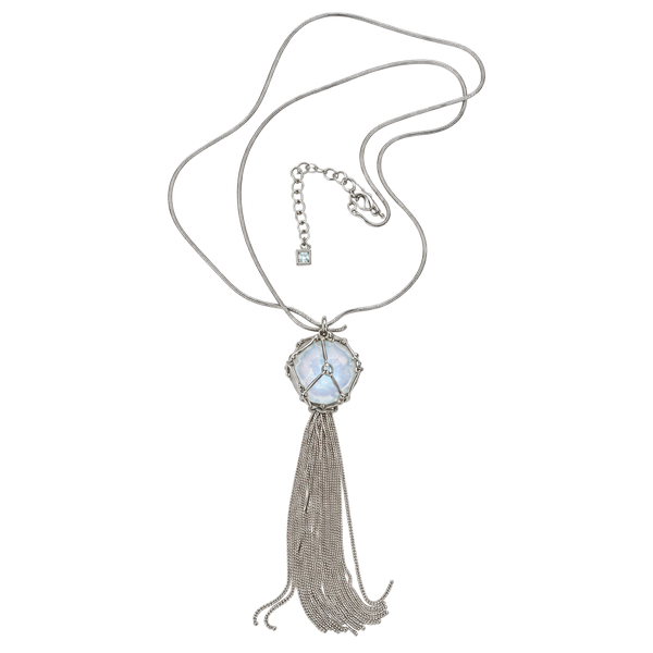 Vera Bradley Long Gold Tone Faux Pearl Tassel Cage Necklace