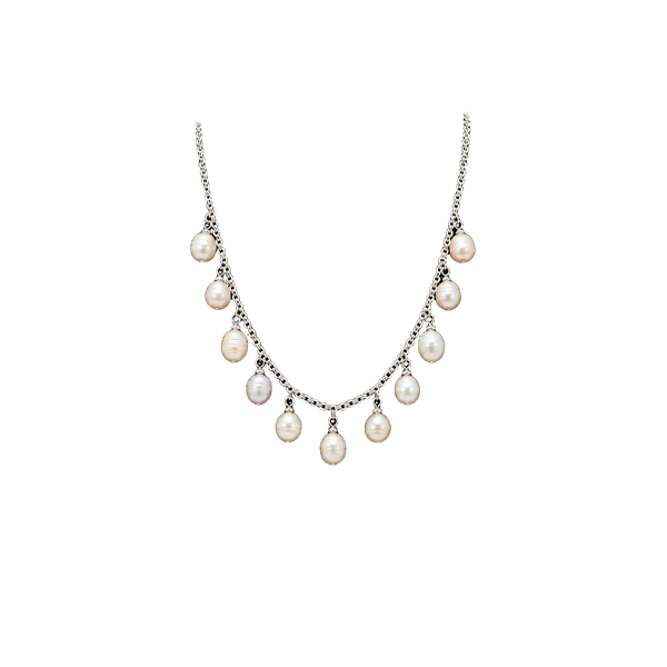 Freshwater Pearl Fringe Necklace Silver Chain Dangle Pearls
