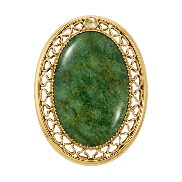 Sarah Coventry 12K Gold Filled Green Jade Filigree Brooch