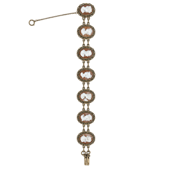 Vintage Hand Carved Shell Cameo Filigree Link Bracelet