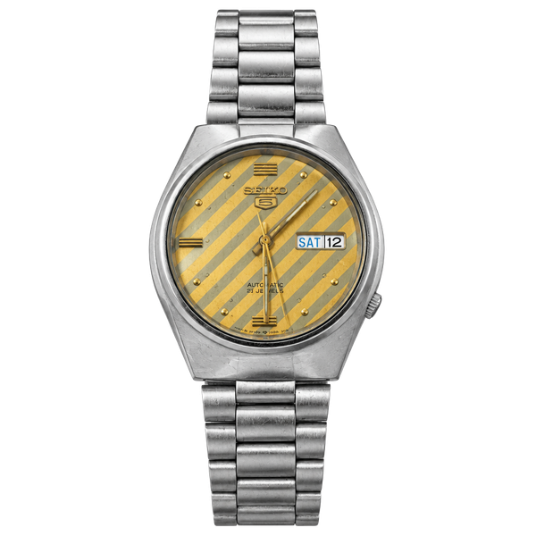 Seiko 5 Automatic 6309-7330 Vintage Men's Watch Yellow Striped Dial