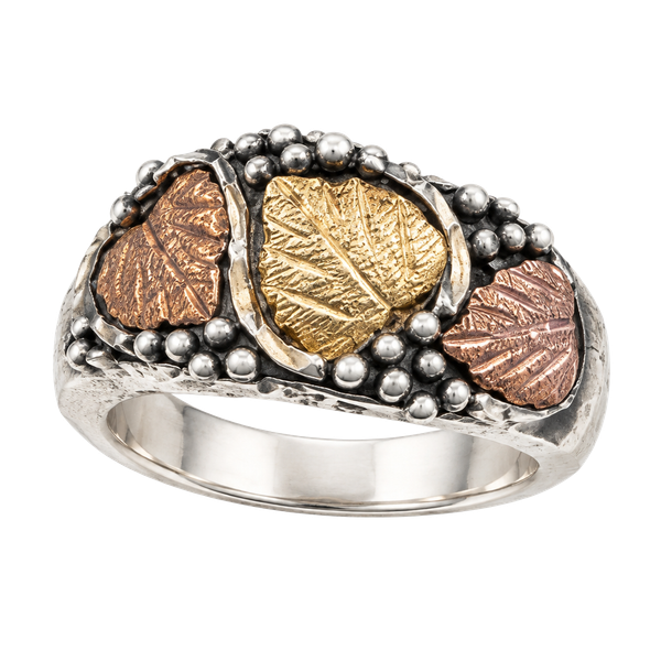Black hills men’s Two-Tone Leaf Accent  - Gold & Rose Gold on Silver