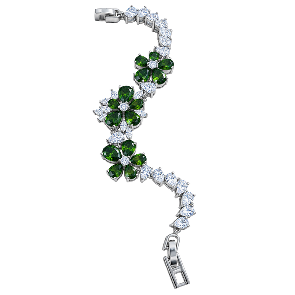 Silver Tone Flower Cluster Crystal Bracelet